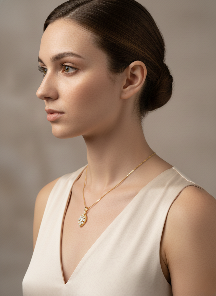 Ratmanee Golden Radiance Pendant – Teardrop Necklace with Sparkling Crystal Design