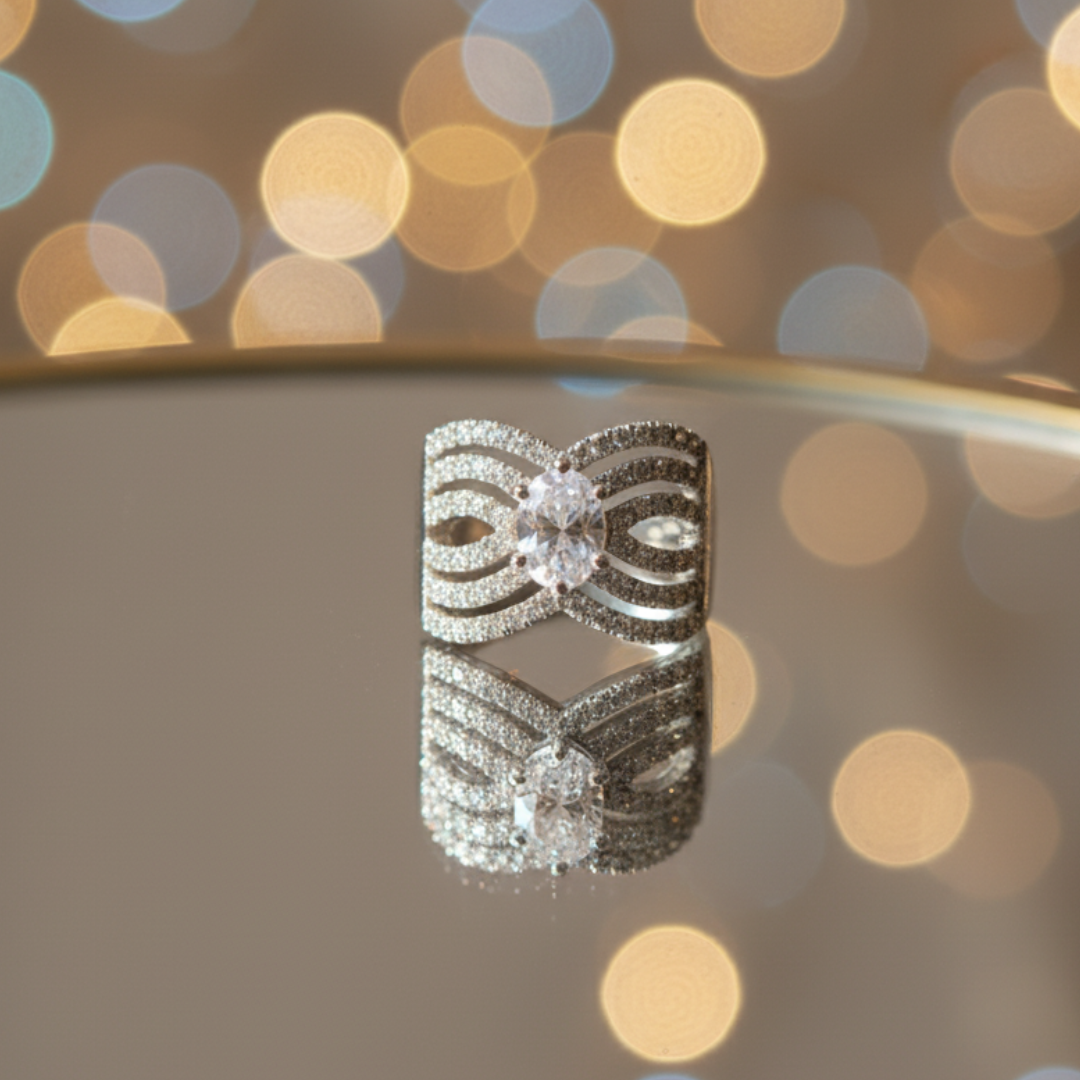 Silver Swirl Crystal Ring Elegant Statement Women’s Cocktail Jewellery