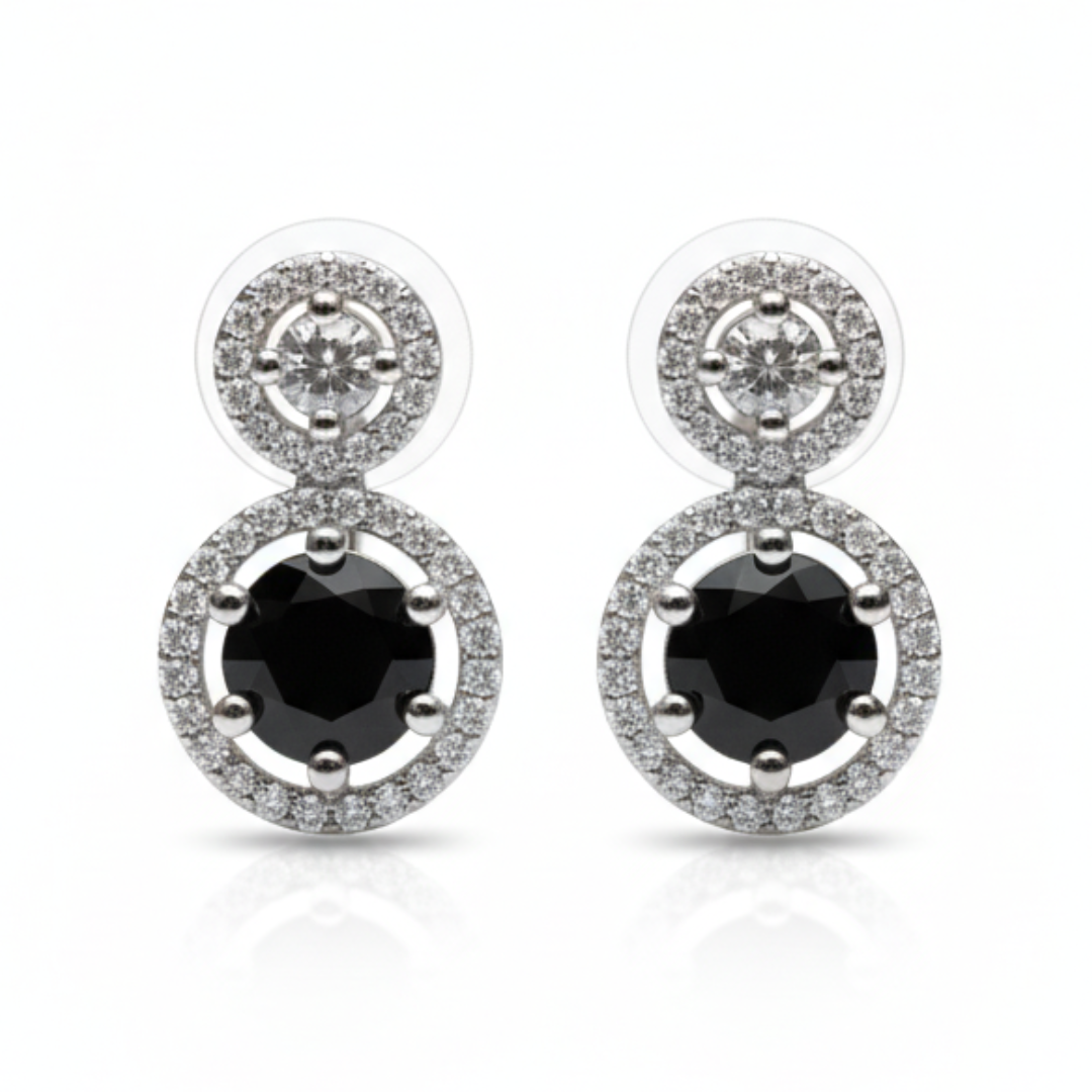 Black Crystal Halo Earrings Elegant Silver Statement Stud Drop Jewellery