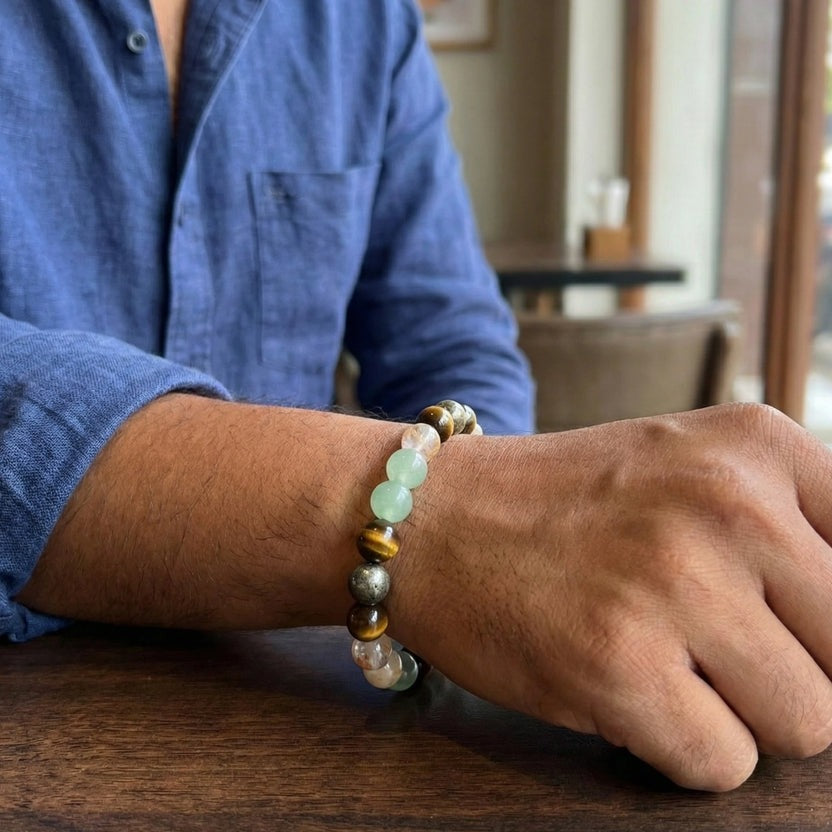 Money Magnet Fusion Band - Pyrite, Tiger Eye, Citrine & Aventurine Beads