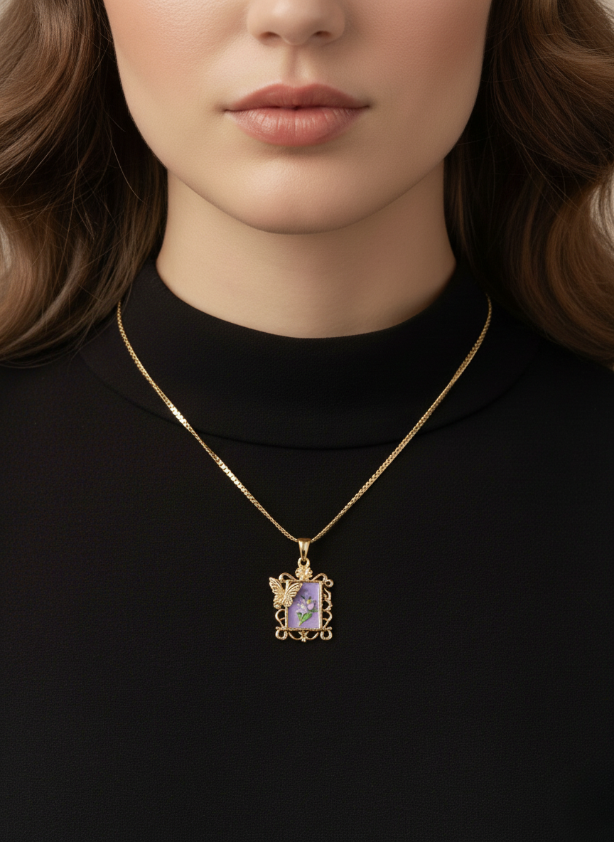 Ratmanee Enchanted Garden Necklace – Handcrafted Gold Pendant with Butterfly Motif