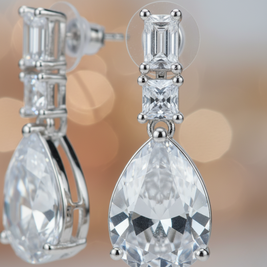 Crystal Teardrop Dangle Earrings Elegant Silver Bridal & Evening Jewellery