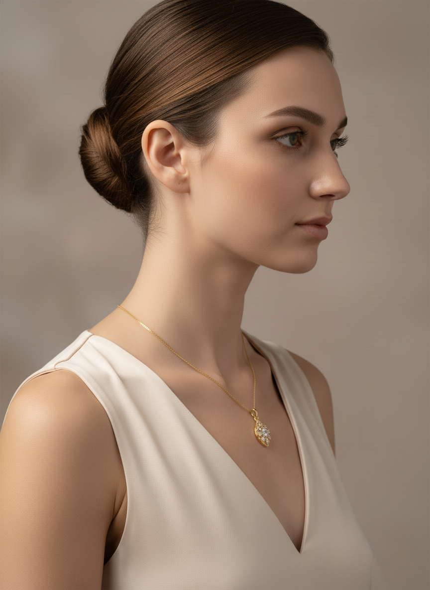 Ratmanee Golden Radiance Pendant – Teardrop Necklace with Sparkling Crystal Design