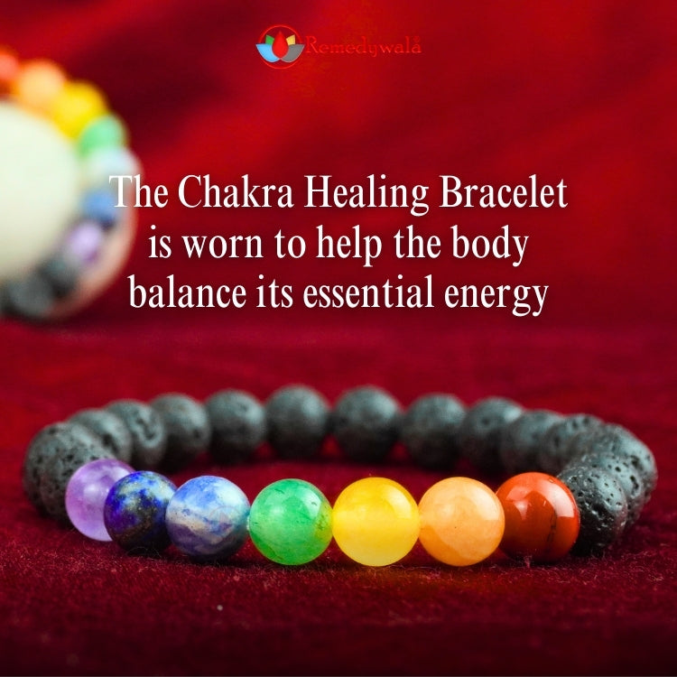Seven Chakra Natural Beads With Lava Natural With Certified Bracelet