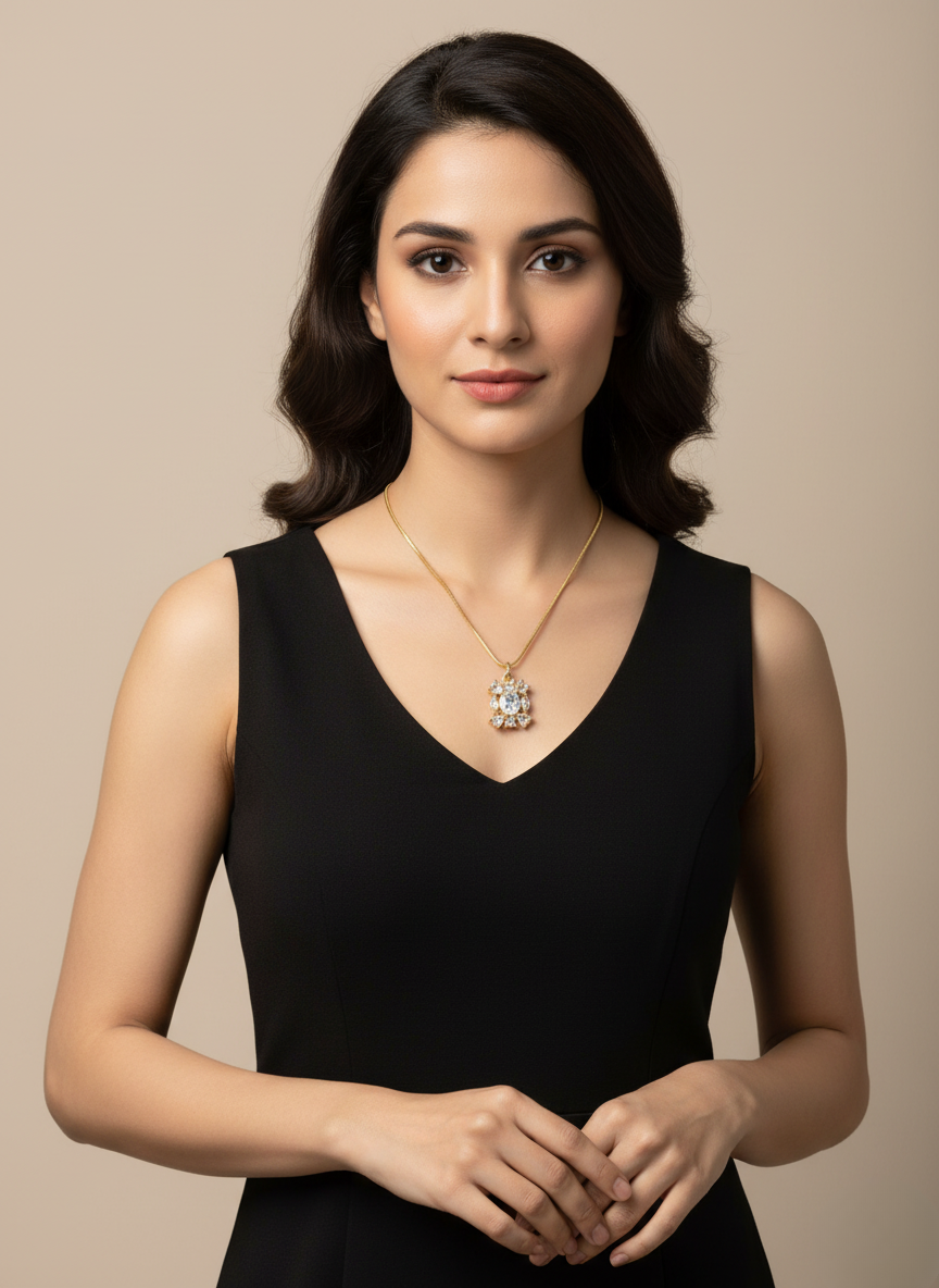 Ratmanee Royal Spark Pendant – Gold Necklace with Oval-Cut Crystal Center