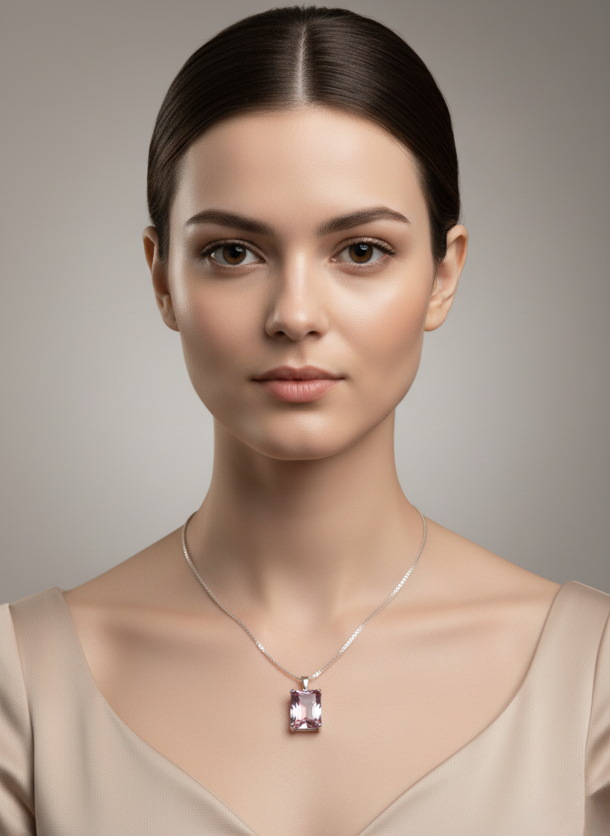 Ratmanee Pink Luxe Pendant – Sterling Silver Necklace with Emerald-Cut Crystal