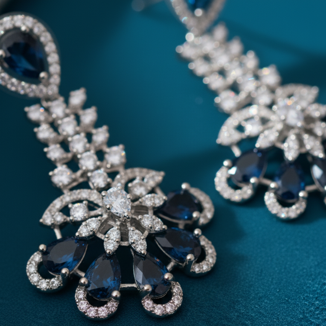 Blue Sapphire Statement Earrings Luxury Crystal Bridal & Party Jewellery