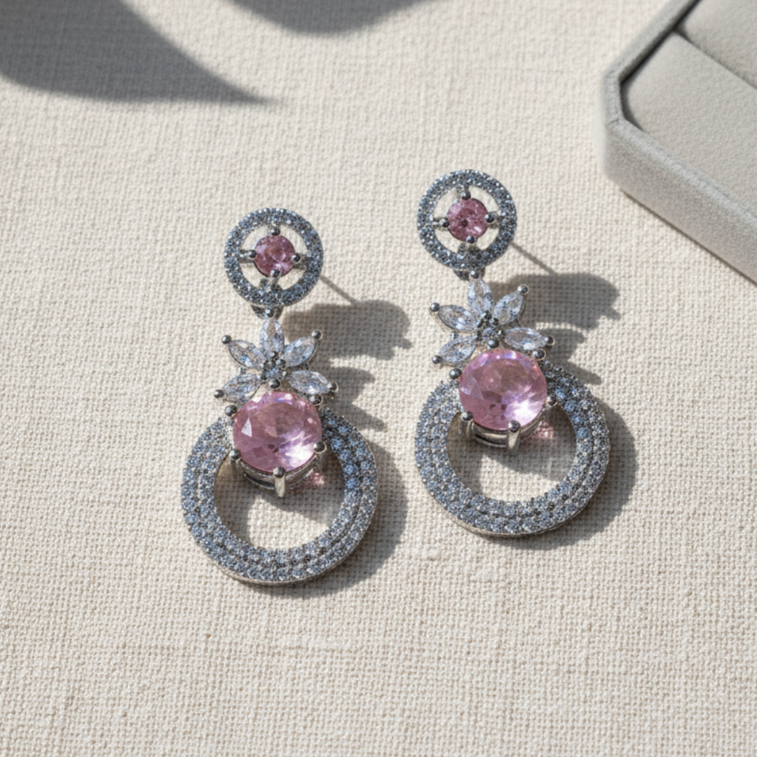 Pink Crystal Statement Earrings Luxury Silver Bridal & Party Jewellery