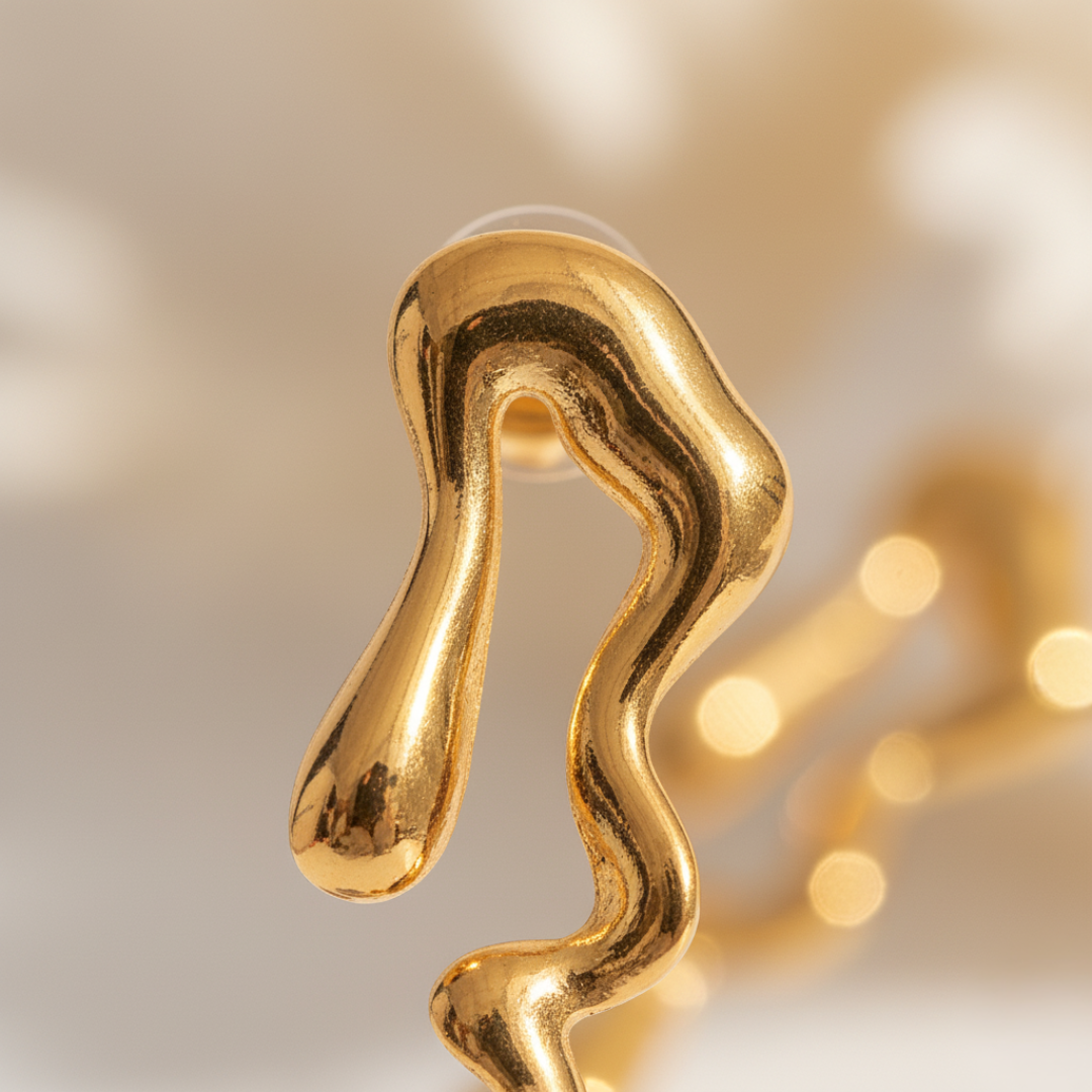 Golden Abstract Melt-Design Statement Earrings