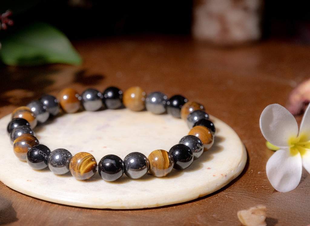 Triple Protection Bracelet-Tiger Eye, Black Obsidian, Hematite, Evil Eye - Spiritual Healing and Positive Energy