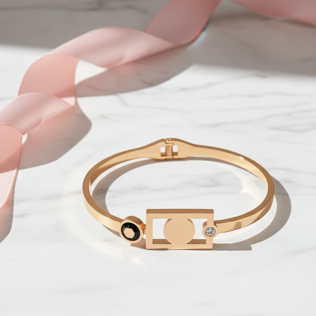 Gold Geometric Bracelet Modern Enamel & Crystal Accent Women’s Jewellery