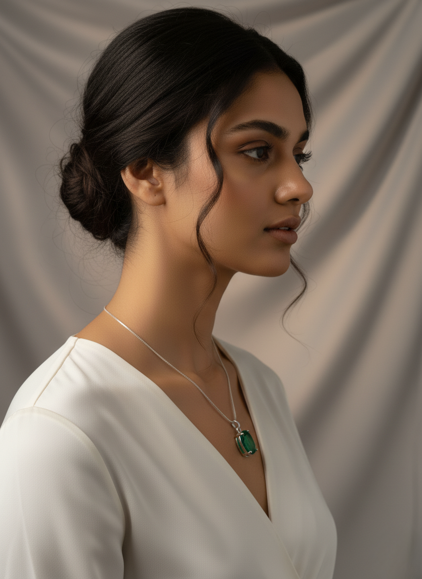 Ratmanee Emerald Radiance Necklace – Sterling Silver Pendant with Deep Green Gemstone