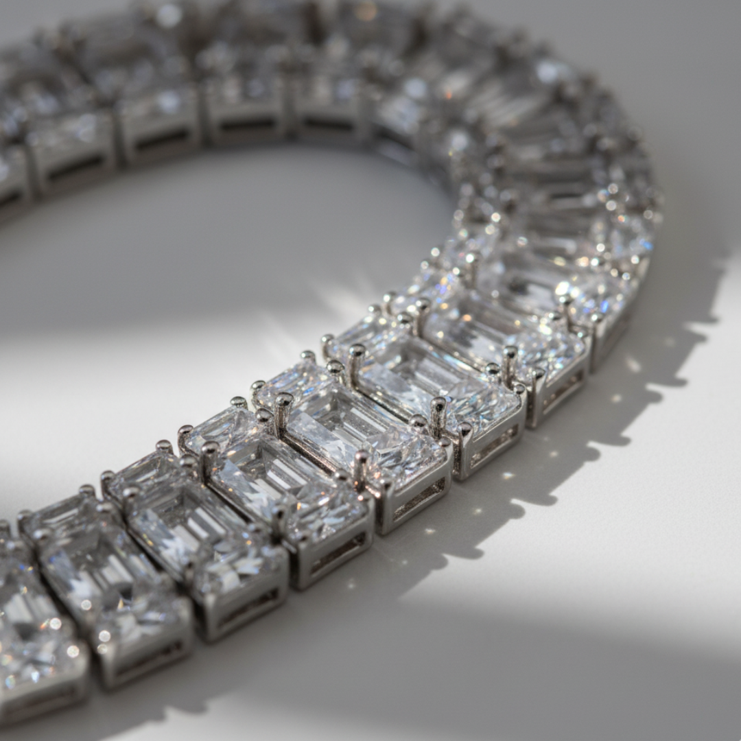 Silver Baguette Tennis Bracelet Luxury CZ Women’s Elegant Fashion Jewellery