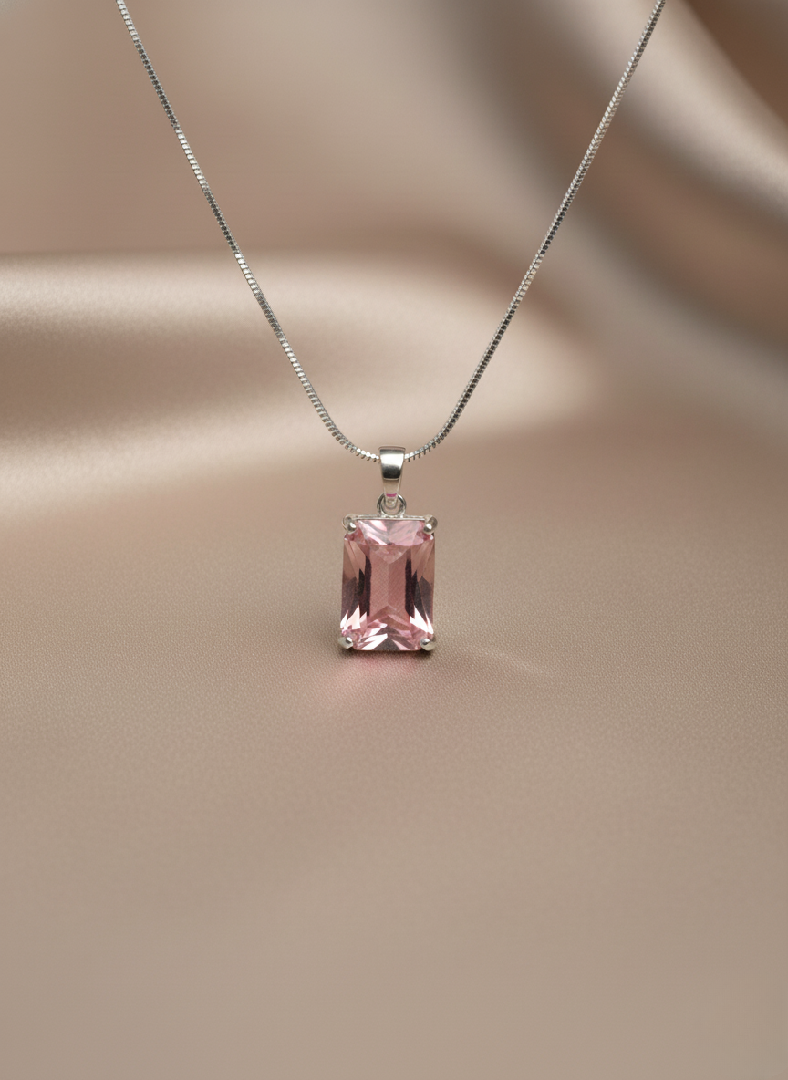 Ratmanee Pink Luxe Pendant – Sterling Silver Necklace with Emerald-Cut Crystal