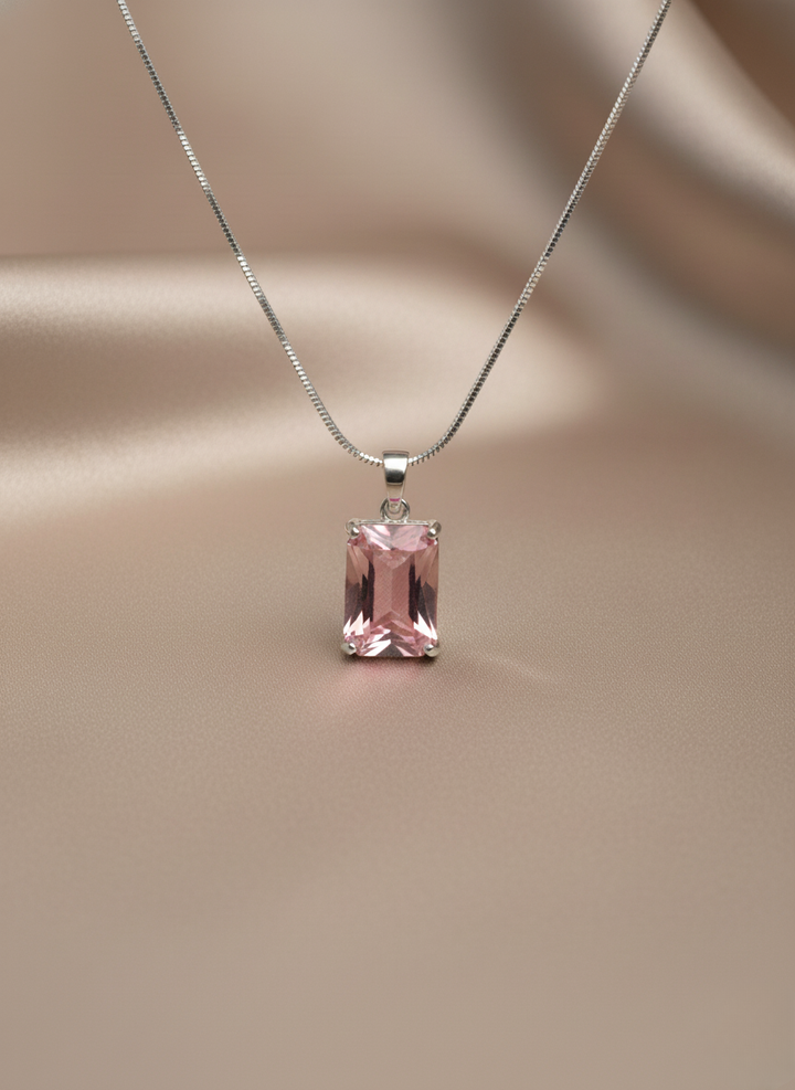 Ratmanee Pink Luxe Pendant – Sterling Silver Necklace with Emerald-Cut Crystal