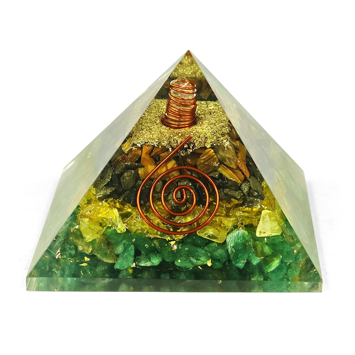 Money Magnet Pyramid with Pyrite, Tiger Eye, Citrine and Aventurine Stones