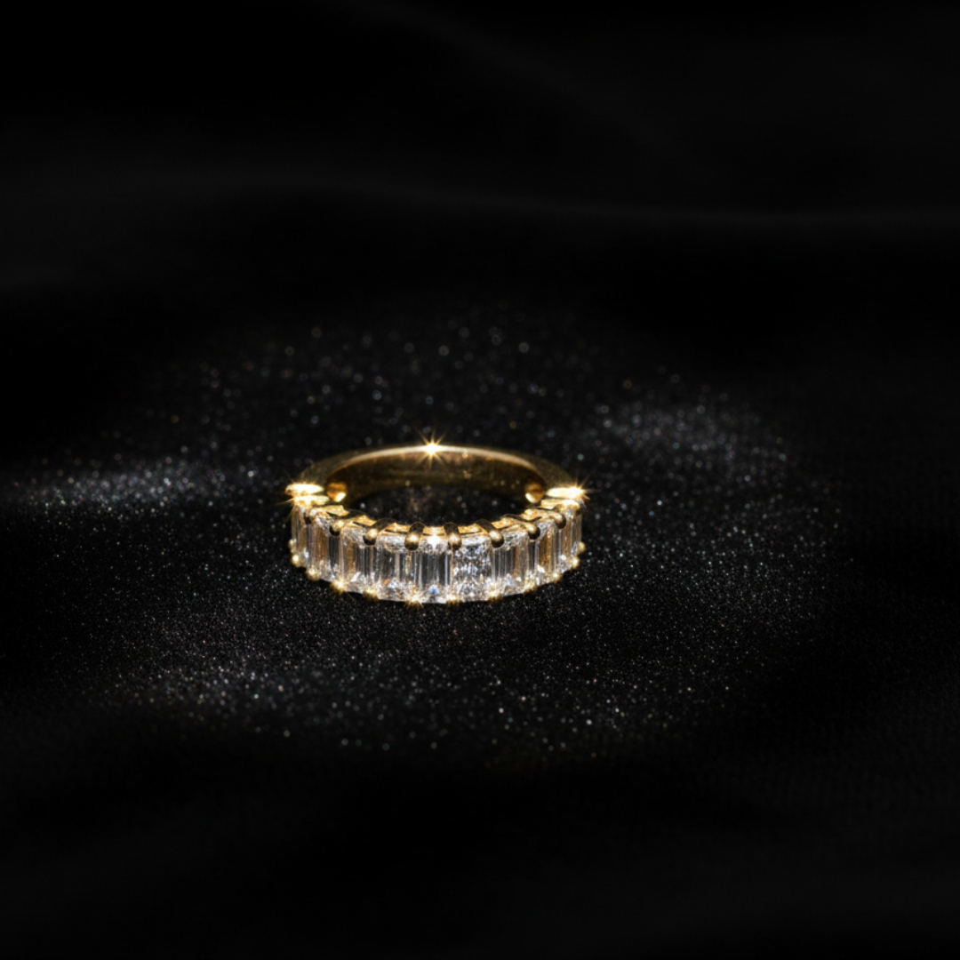 Gold Baguette Crystal Band Ring Elegant Everyday Stackable Jewellery