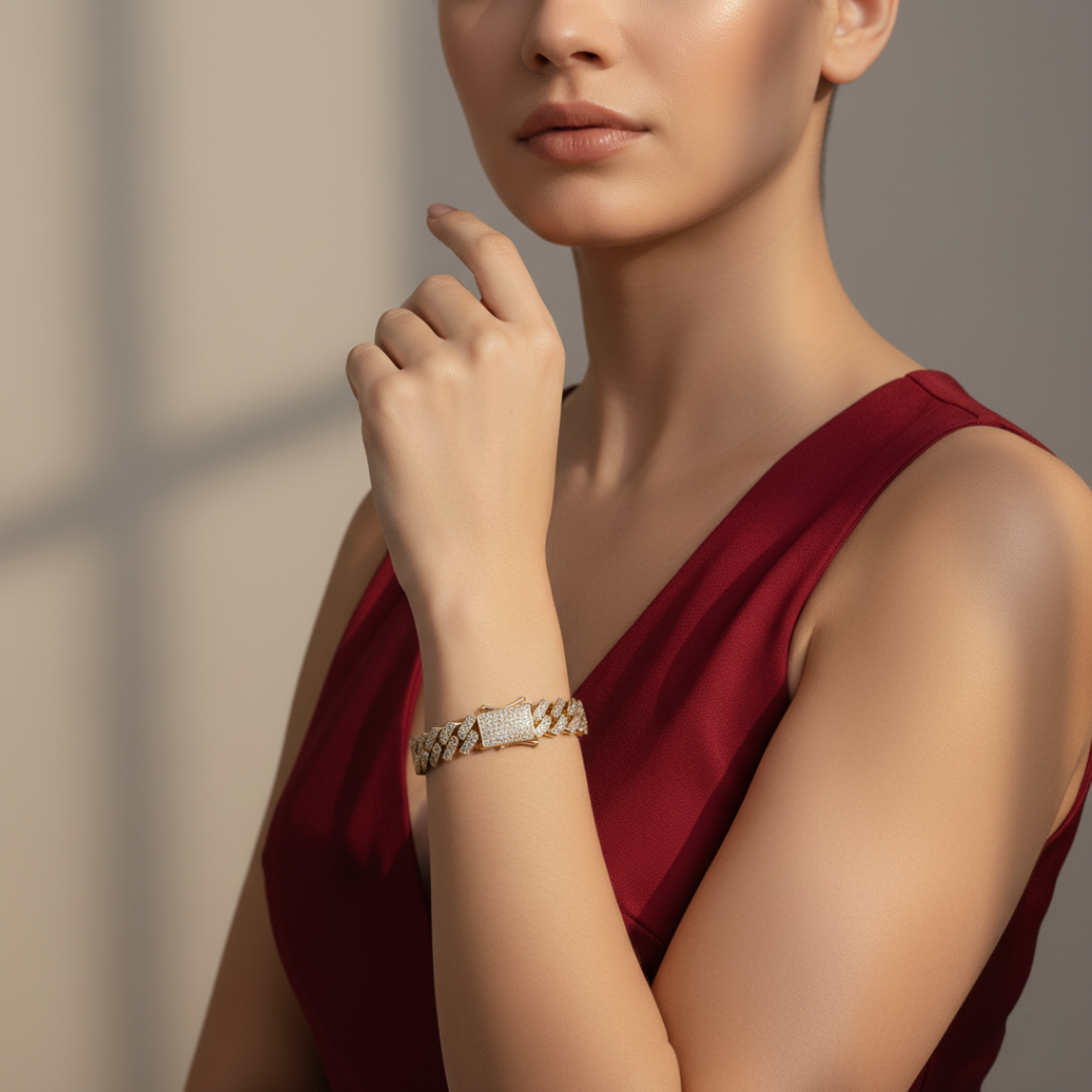 Gold Iced Cuban Link Bracelet Sparkling CZ Luxury Women’s Fashion Jewellery