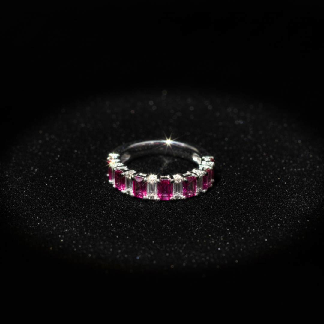 Ruby Baguette Eternity Ring Silver Crystal Accent Elegant Women’s Jewellery