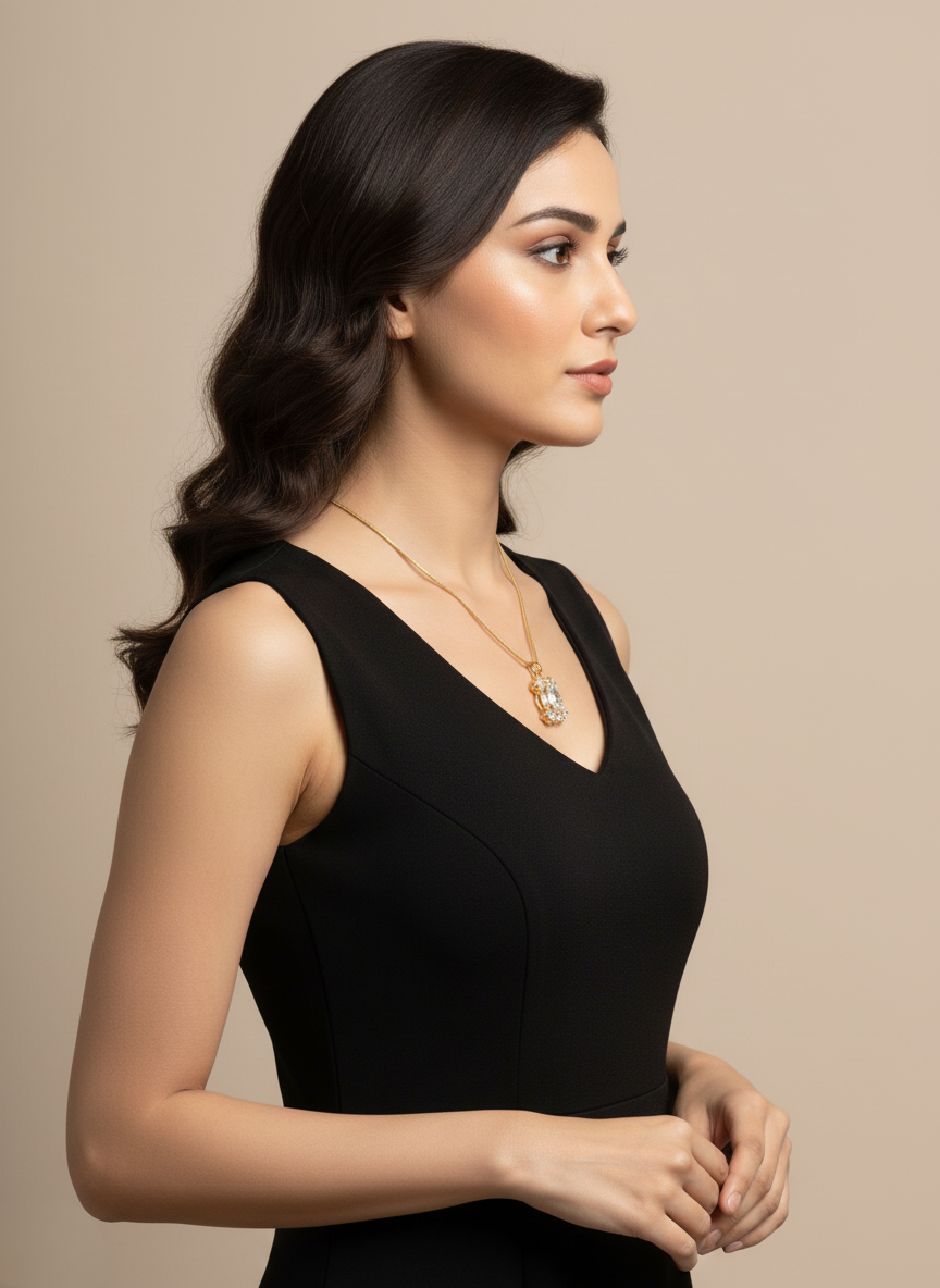 Ratmanee Royal Spark Pendant – Gold Necklace with Oval-Cut Crystal Center