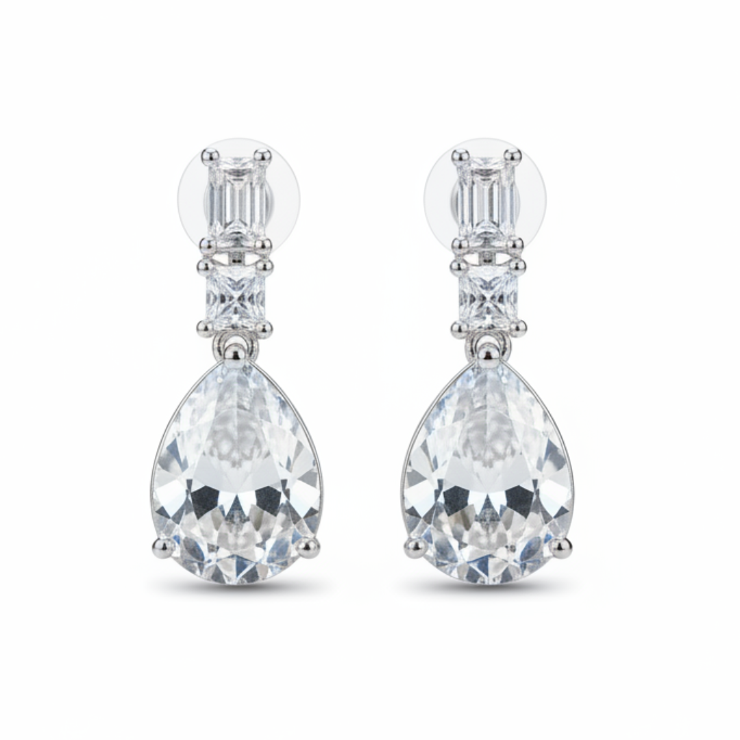 Crystal Teardrop Dangle Earrings Elegant Silver Bridal & Evening Jewellery