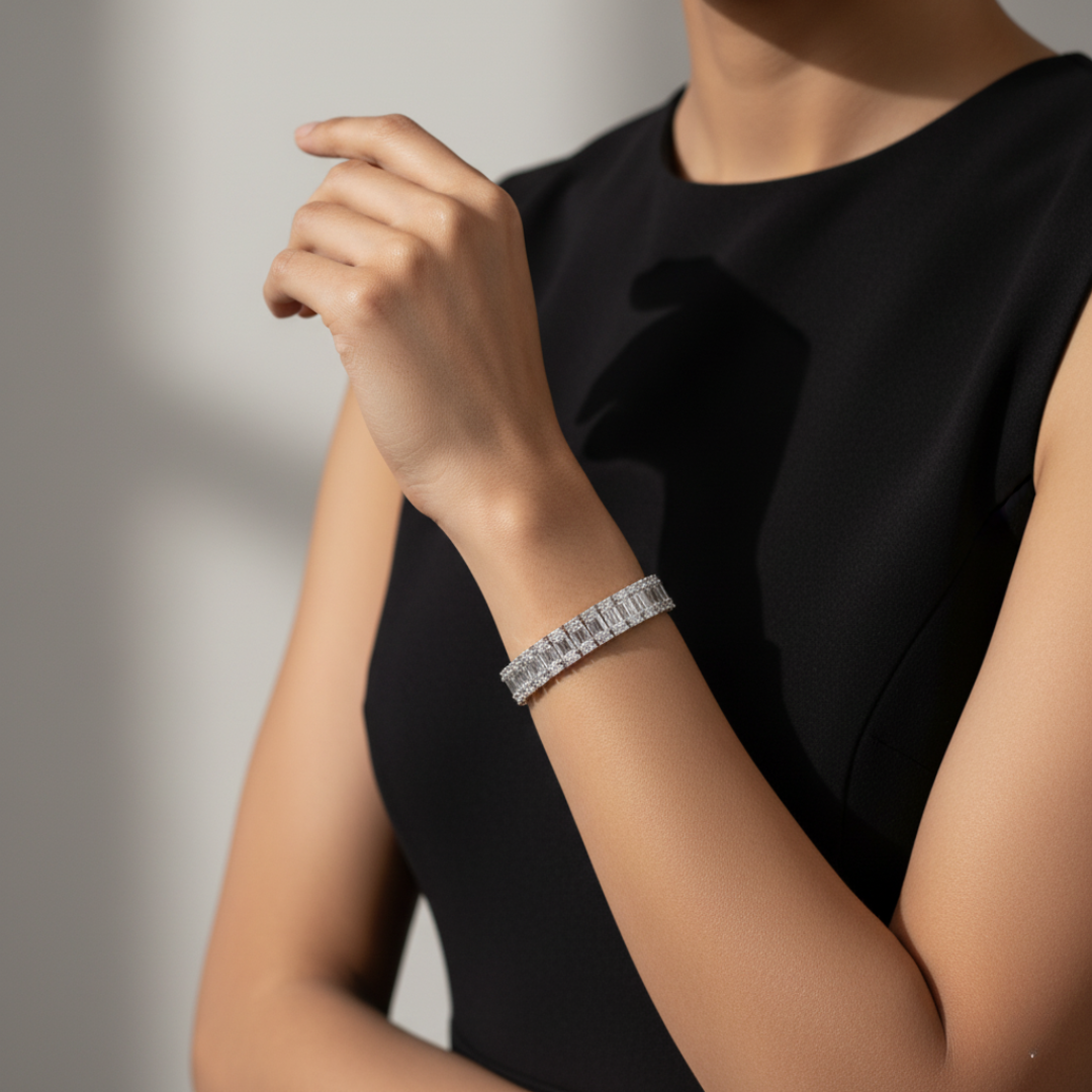 Silver Baguette Tennis Bracelet Luxury CZ Women’s Elegant Fashion Jewellery