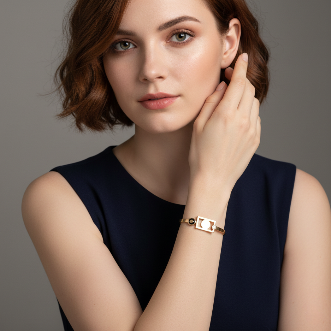 Gold Geometric Bracelet Modern Enamel & Crystal Accent Women’s Jewellery