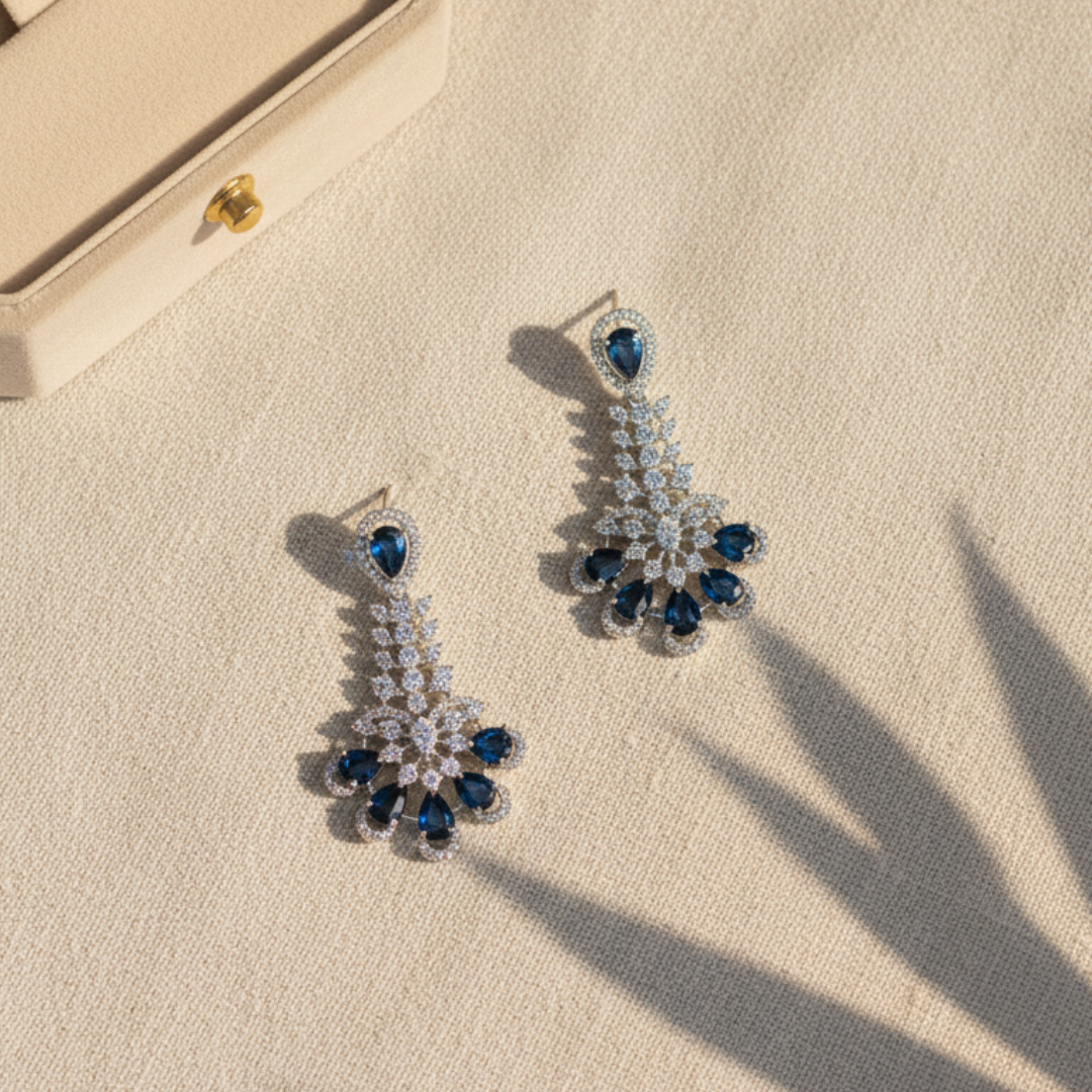 Blue Sapphire Statement Earrings Luxury Crystal Bridal & Party Jewellery