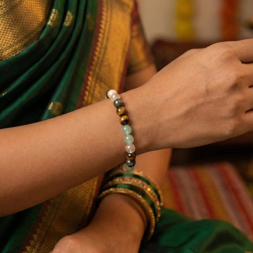 Money Magnet Fusion Band - Pyrite, Tiger Eye, Citrine & Aventurine Beads