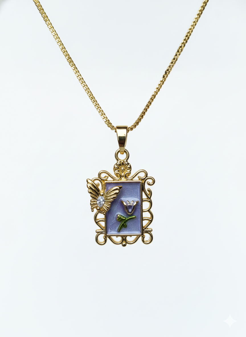 Ratmanee Enchanted Garden Necklace – Handcrafted Gold Pendant with Butterfly Motif