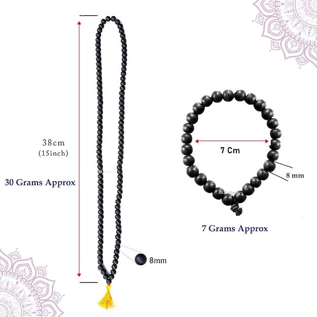 Karungali Mala & Bracelet Combo 108 8mm Beads | Spiritual Black Beads Set for Puja, Jap, Meditation | Unisex Gift Item