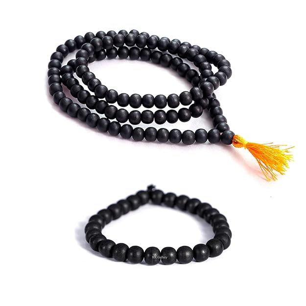 Karungali Mala & Bracelet Combo 108 8mm Beads | Spiritual Black Beads Set for Puja, Jap, Meditation | Unisex Gift Item