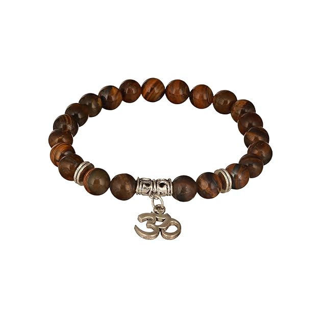 Natural Tiger Eye Bracelet with Om Charm | Protection, Focus & Spiritual Strength Bracelet