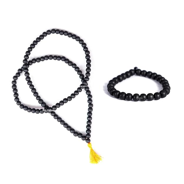 Karungali Mala & Bracelet Combo 108 8mm Beads | Spiritual Black Beads Set for Puja, Jap, Meditation | Unisex Gift Item