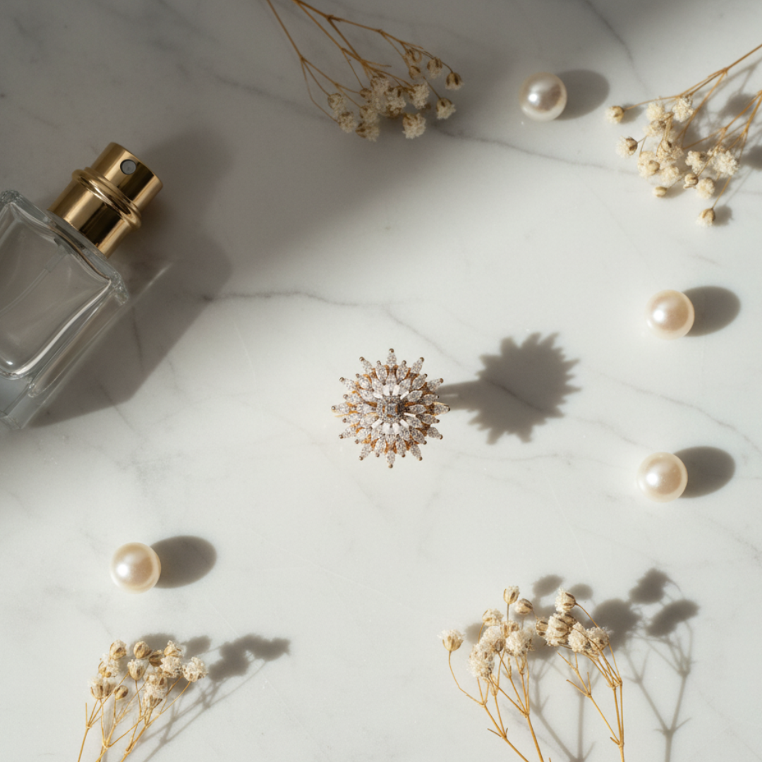 Floral Burst Crystal Ring Elegant Gold Statement Cocktail Jewellery