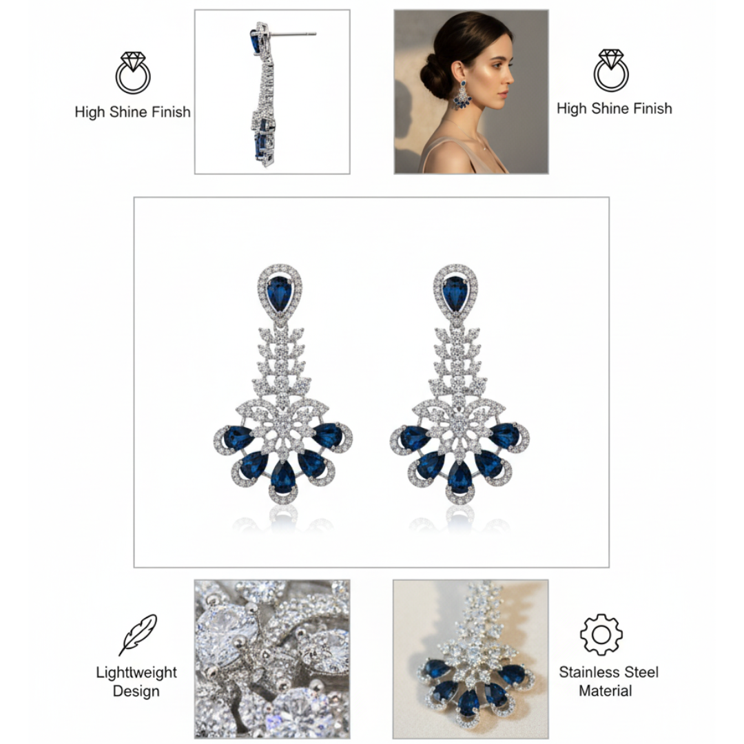 Blue Sapphire Statement Earrings Luxury Crystal Bridal & Party Jewellery