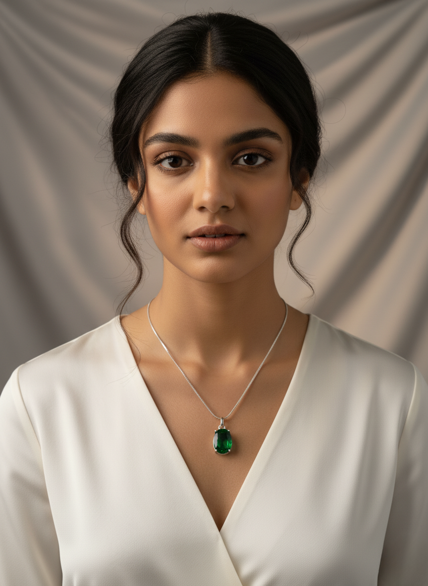 Ratmanee Emerald Radiance Necklace – Sterling Silver Pendant with Deep Green Gemstone