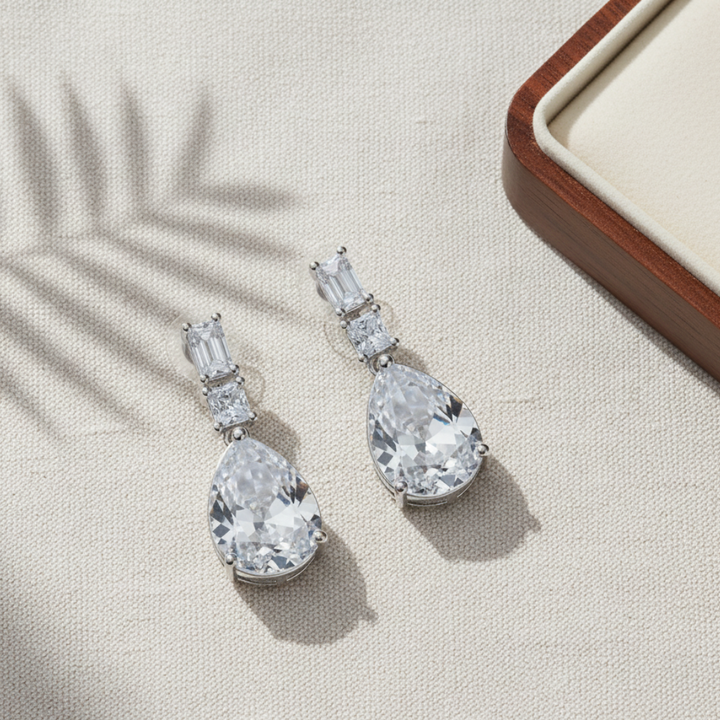 Crystal Teardrop Dangle Earrings Elegant Silver Bridal & Evening Jewellery