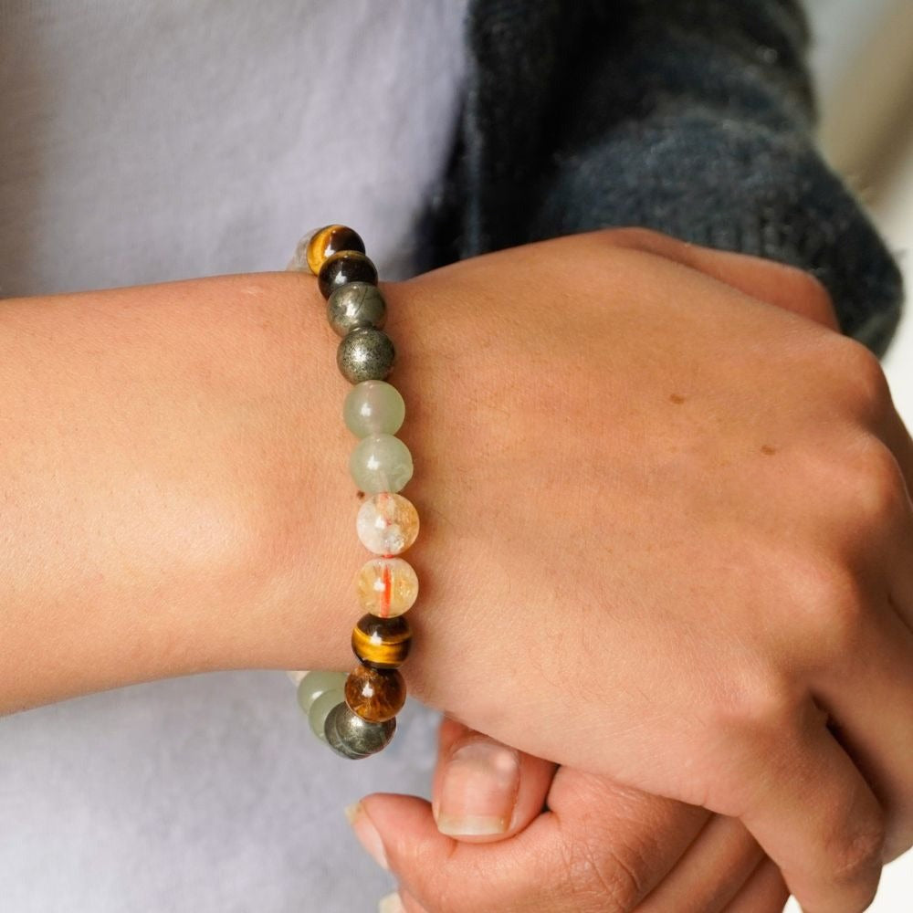 Money Magnet Fusion Band - Pyrite, Tiger Eye, Citrine & Aventurine Beads