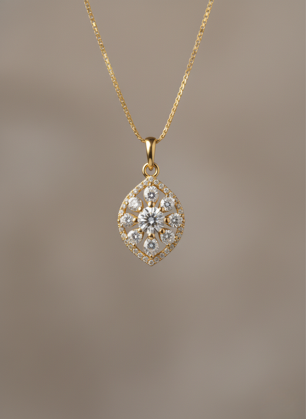 Ratmanee Golden Radiance Pendant – Teardrop Necklace with Sparkling Crystal Design