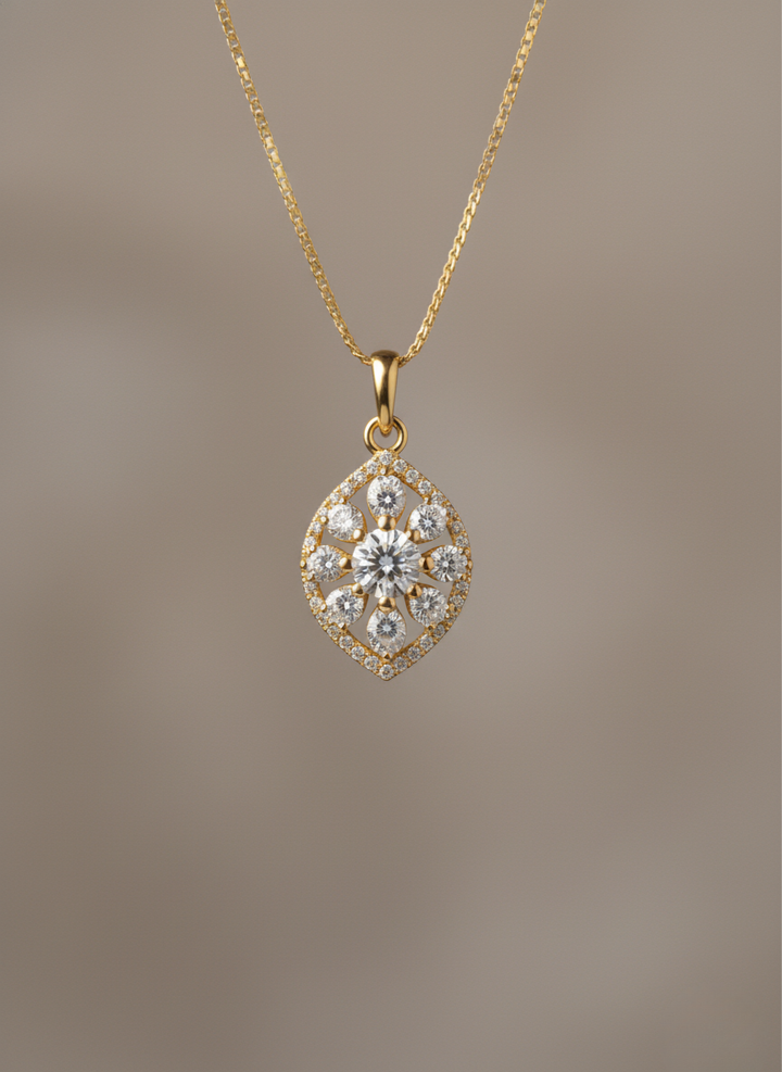 Ratmanee Golden Radiance Pendant – Teardrop Necklace with Sparkling Crystal Design
