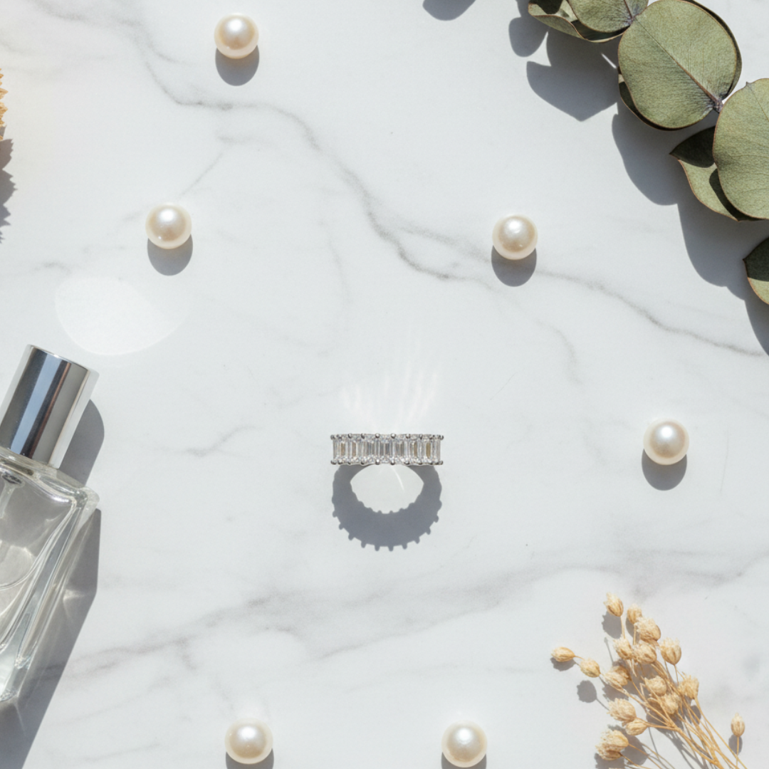 Silver Baguette Eternity Band Elegant Crystal Stackable Women’s Ring