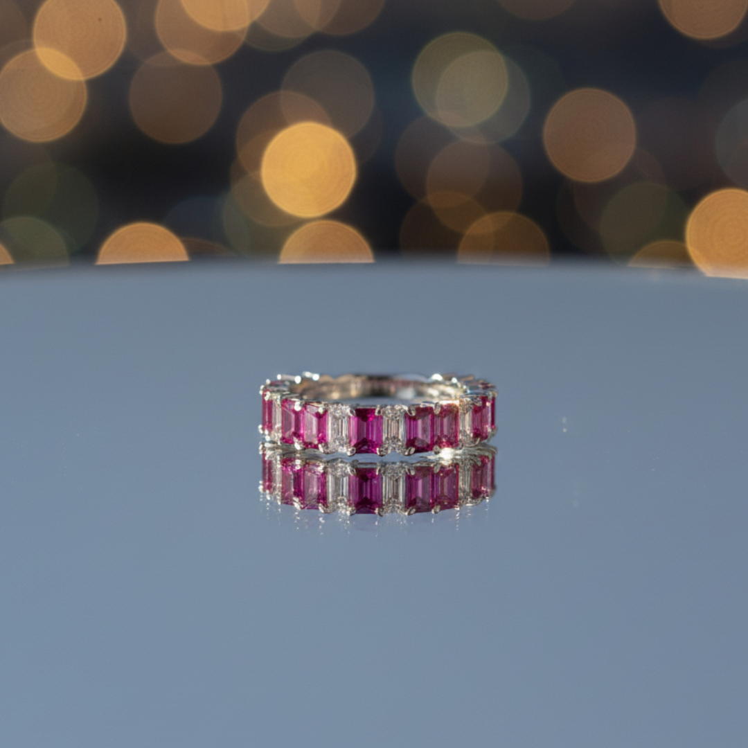 Ruby Baguette Eternity Ring Silver Crystal Accent Elegant Women’s Jewellery