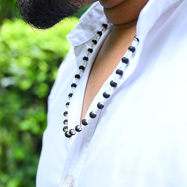 Karungali Mala & Bracelet Combo 54+1 Silver Capped 6mm Beads | Spiritual Black Beads Set for Puja, Jap, Meditation | Unisex Gift Item