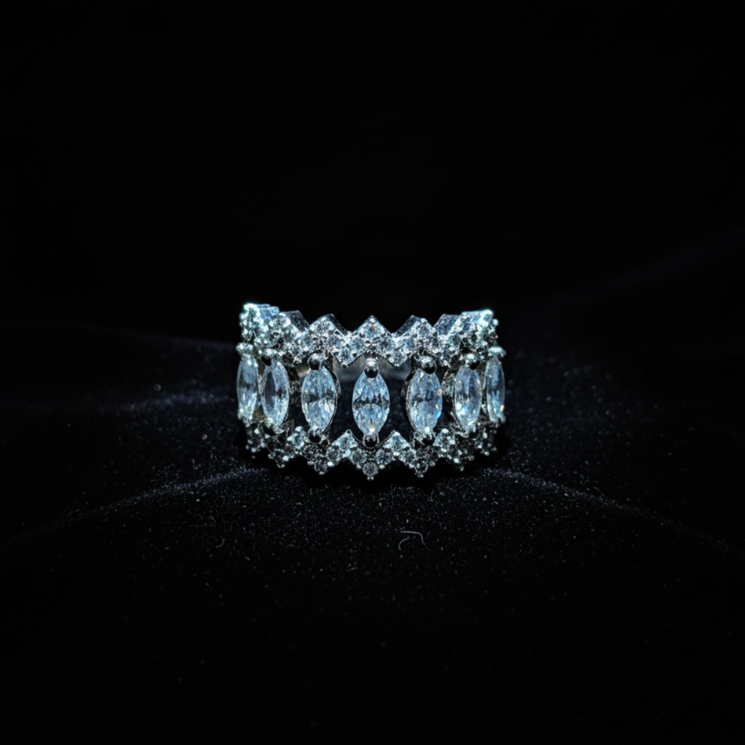 Marquise Crystal Eternity Band Elegant Silver Statement Women’s Ring