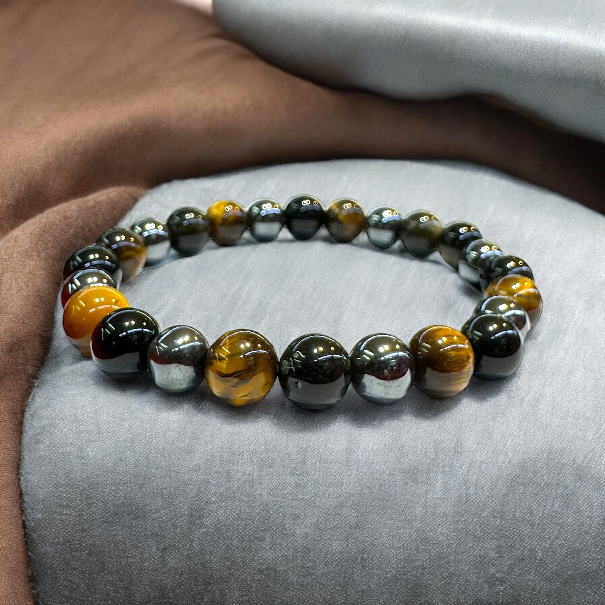 Triple Protection Bracelet-Tiger Eye, Black Obsidian, Hematite, Evil Eye - Spiritual Healing and Positive Energy