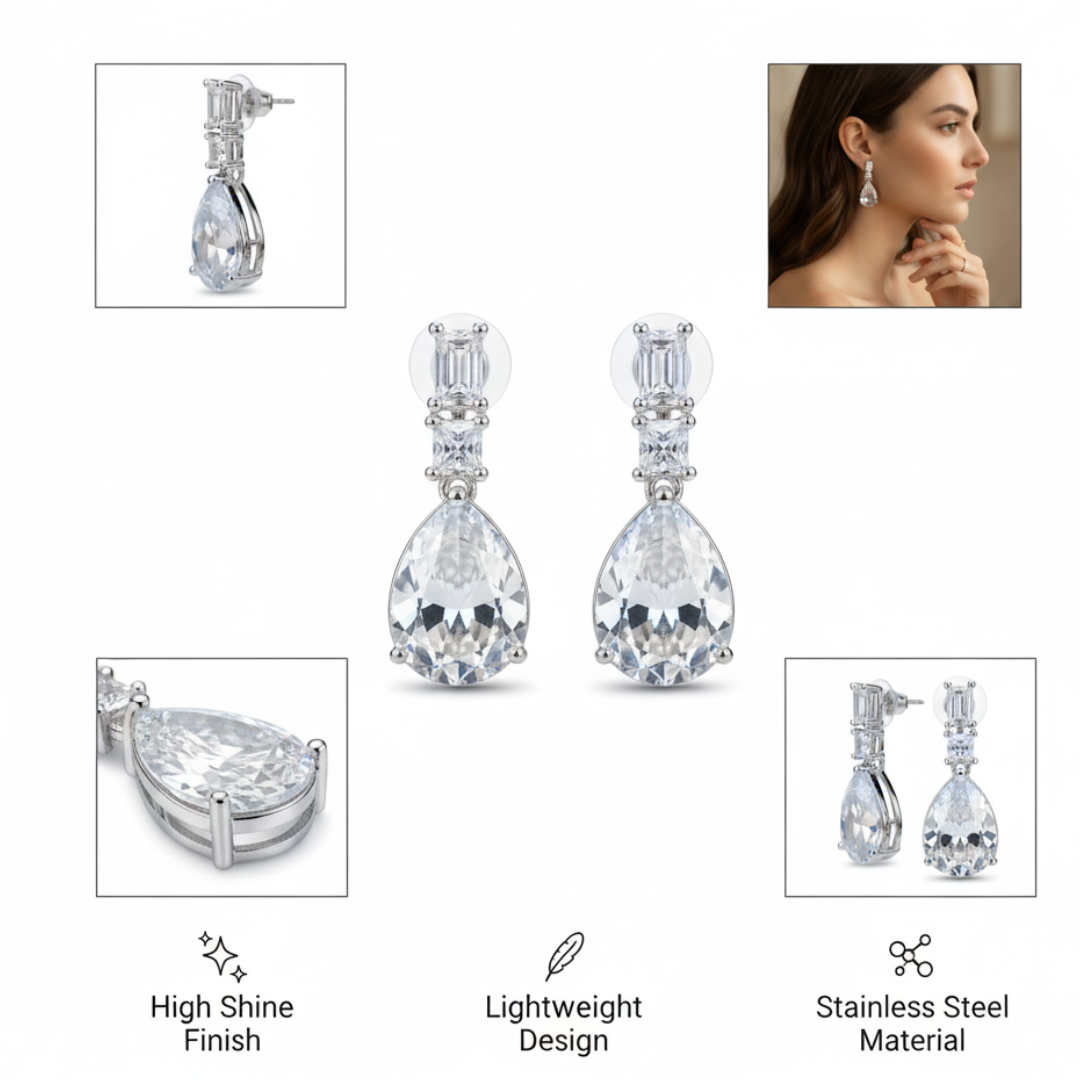 Crystal Teardrop Dangle Earrings Elegant Silver Bridal & Evening Jewellery