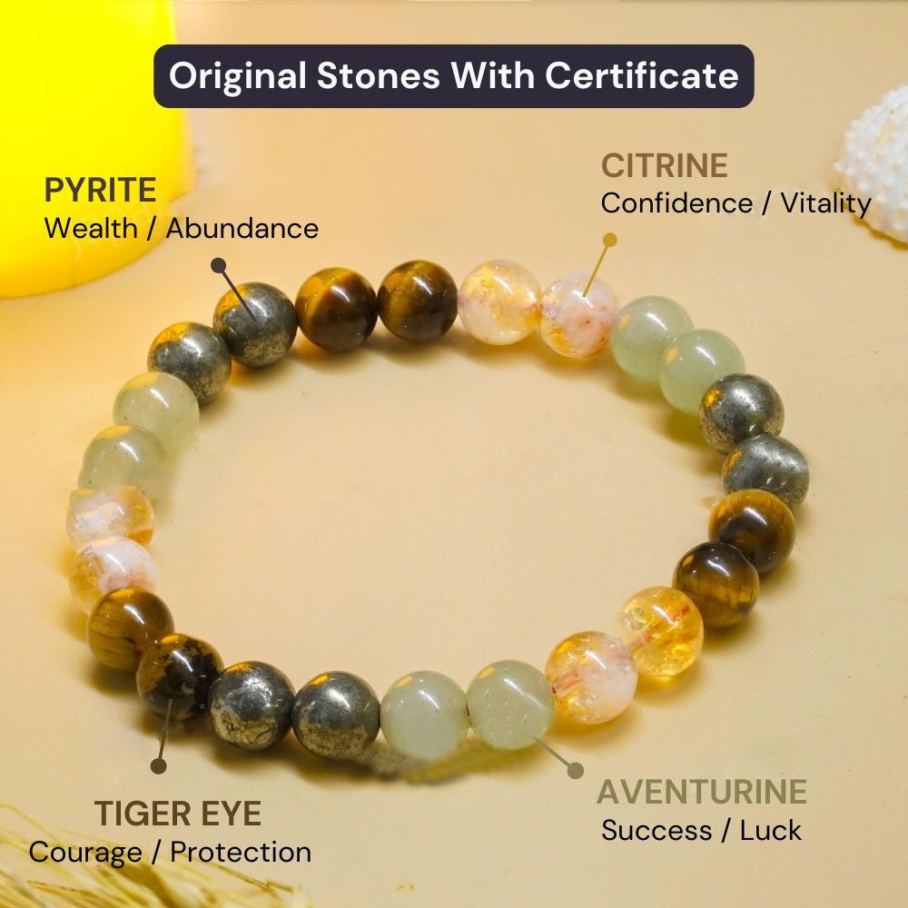 Money Magnet Fusion Band - Pyrite, Tiger Eye, Citrine & Aventurine Beads