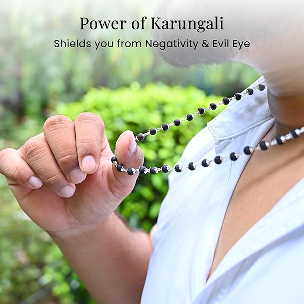 Karungali Mala & Bracelet Combo 54+1 Silver Capped 6mm Beads | Spiritual Black Beads Set for Puja, Jap, Meditation | Unisex Gift Item