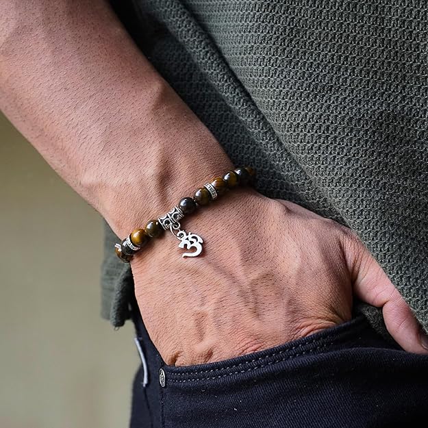 Natural Tiger Eye Bracelet with Om Charm | Protection, Focus & Spiritual Strength Bracelet